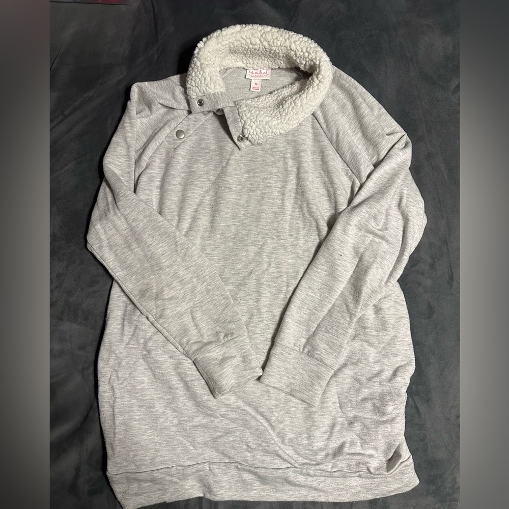 Isabel Maternity Sherpa collar sweater with button neck